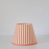 Candlestick lamp, Antique turned wooden base & Striped lampshade