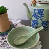 Celadon green glazed ceramic bowl and its vintage spoon/ rice bowl/ soup bowl/ chinese bowl/