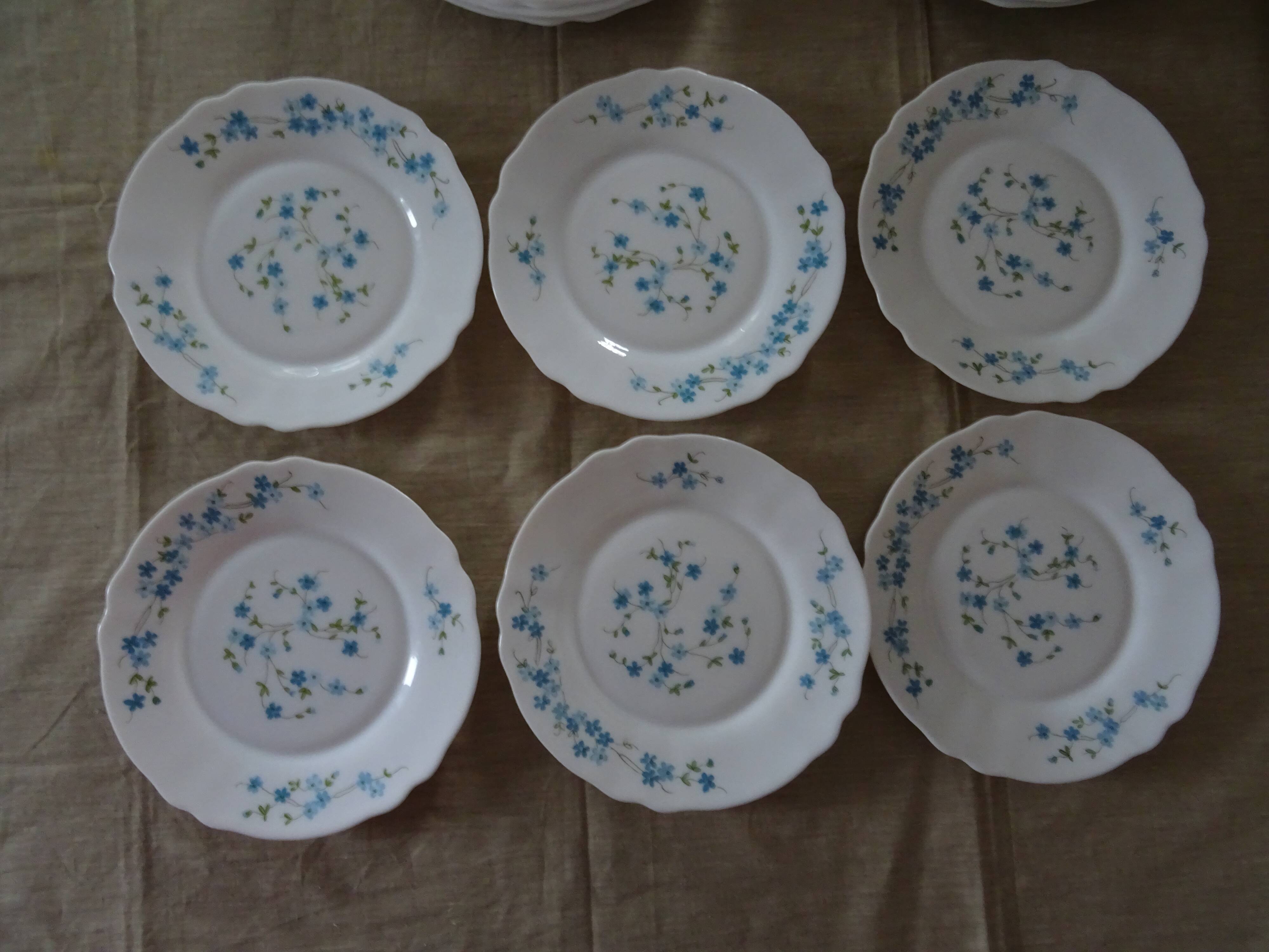 18 Plates Flat Desserts Hollow VERONICA BLUE FLOWERS Arcopal forget-me-not Lot EJ