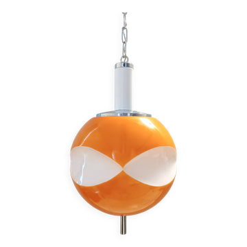 Space Age Orange and White Opaline Glass Pendant, Italy