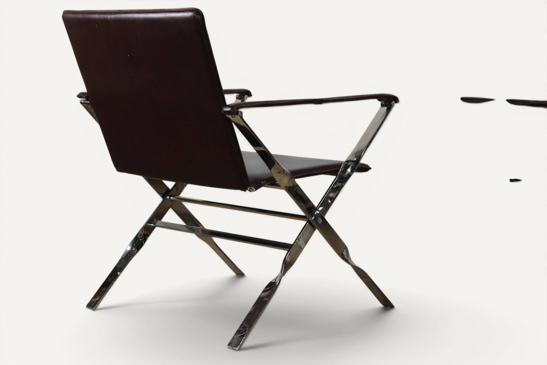 Pair of leather and chrome metal armchairs, Italy - 1970