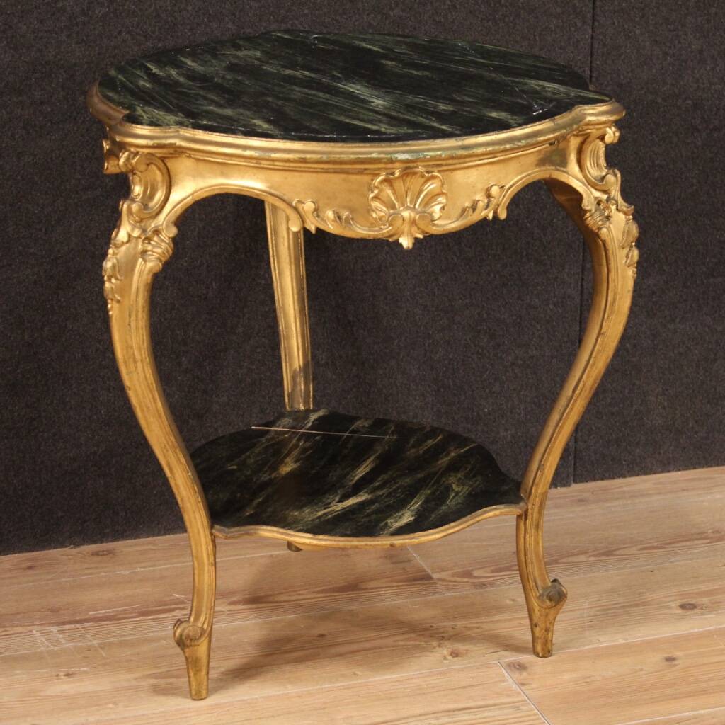 Table basse de salon en faux marbre doré et laqué