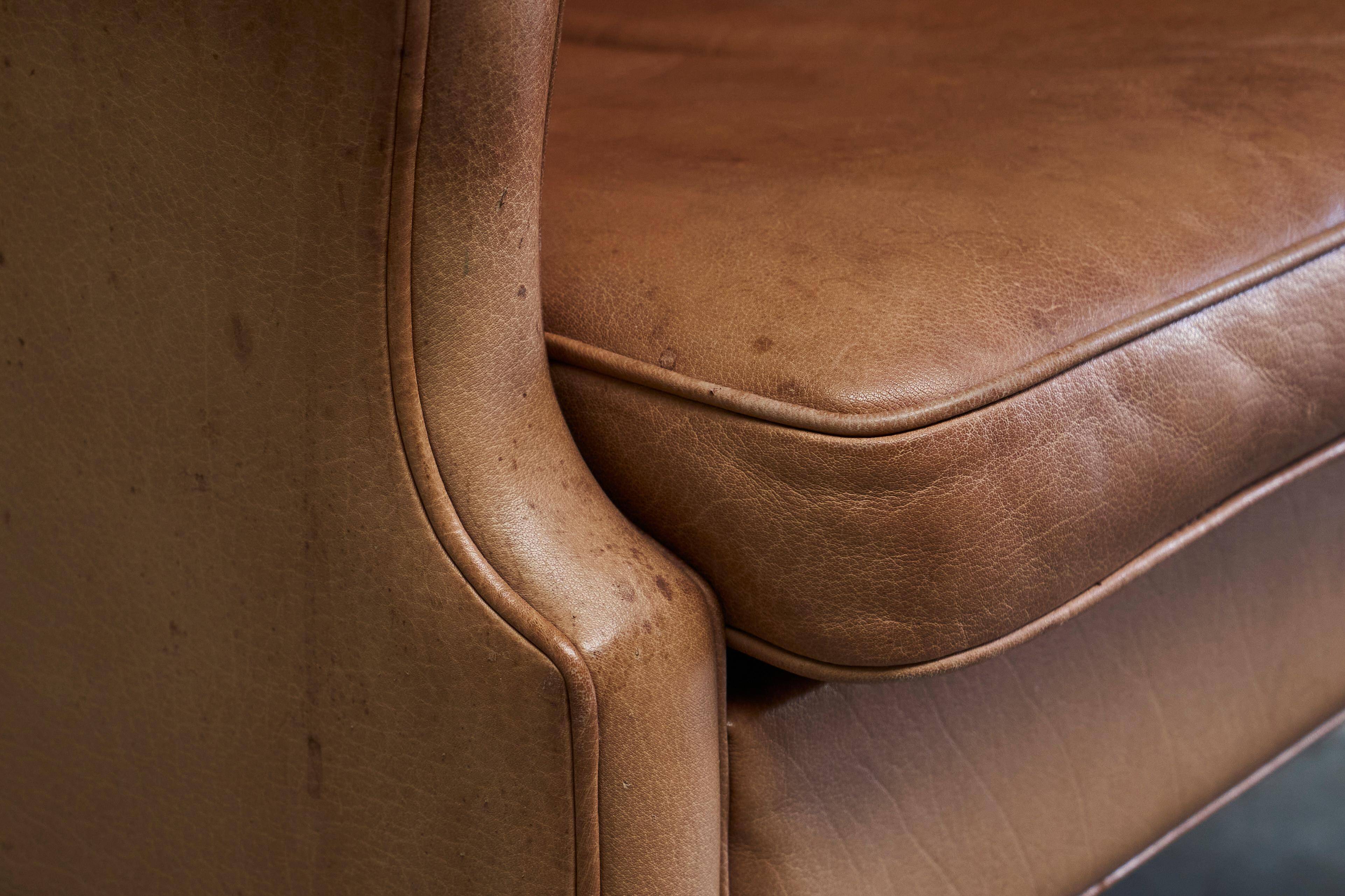 1970s patinated leather Scandinavian lounge chair