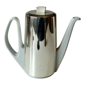 Ancienne cafetière en porcelaine allemande des années 1950 avec hotte chauffante isolée en métal - vintage