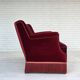 1960s, Danish 3-seater sofa, cherry-red furniture velour, ash wood.
