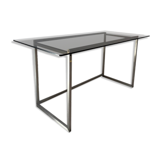 Bureau en métal et verre fumé, années 70