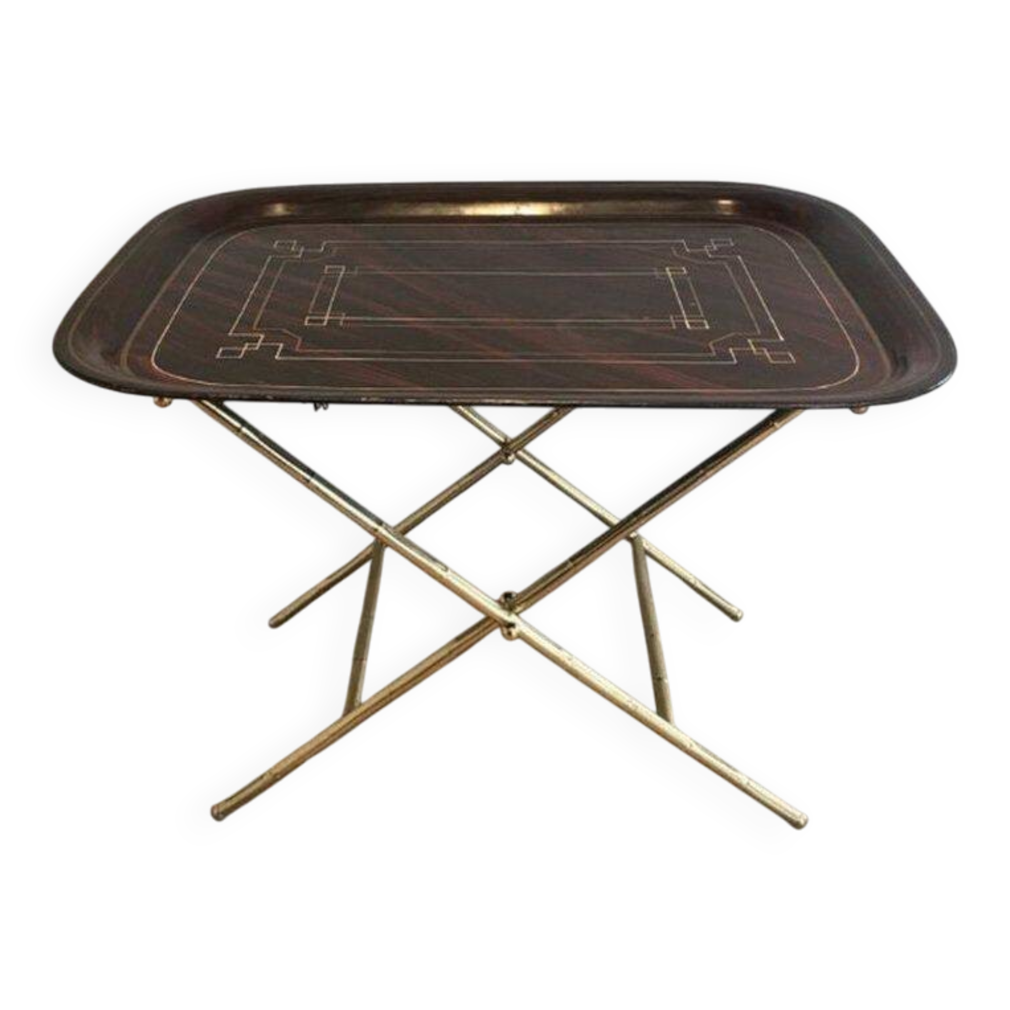Beautiful table with a brass top and painted sheet metal