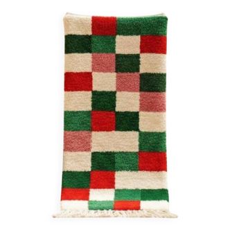 Christmas Moroccan Runner Rug – Red and Green Checkered Wool Runner 300X70