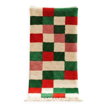 Christmas Moroccan Runner Rug – Red and Green Checkered Wool Runner 300X70