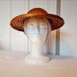 Authentic Vintage 70s Rattan and Bamboo Vietnamese Asian Hat