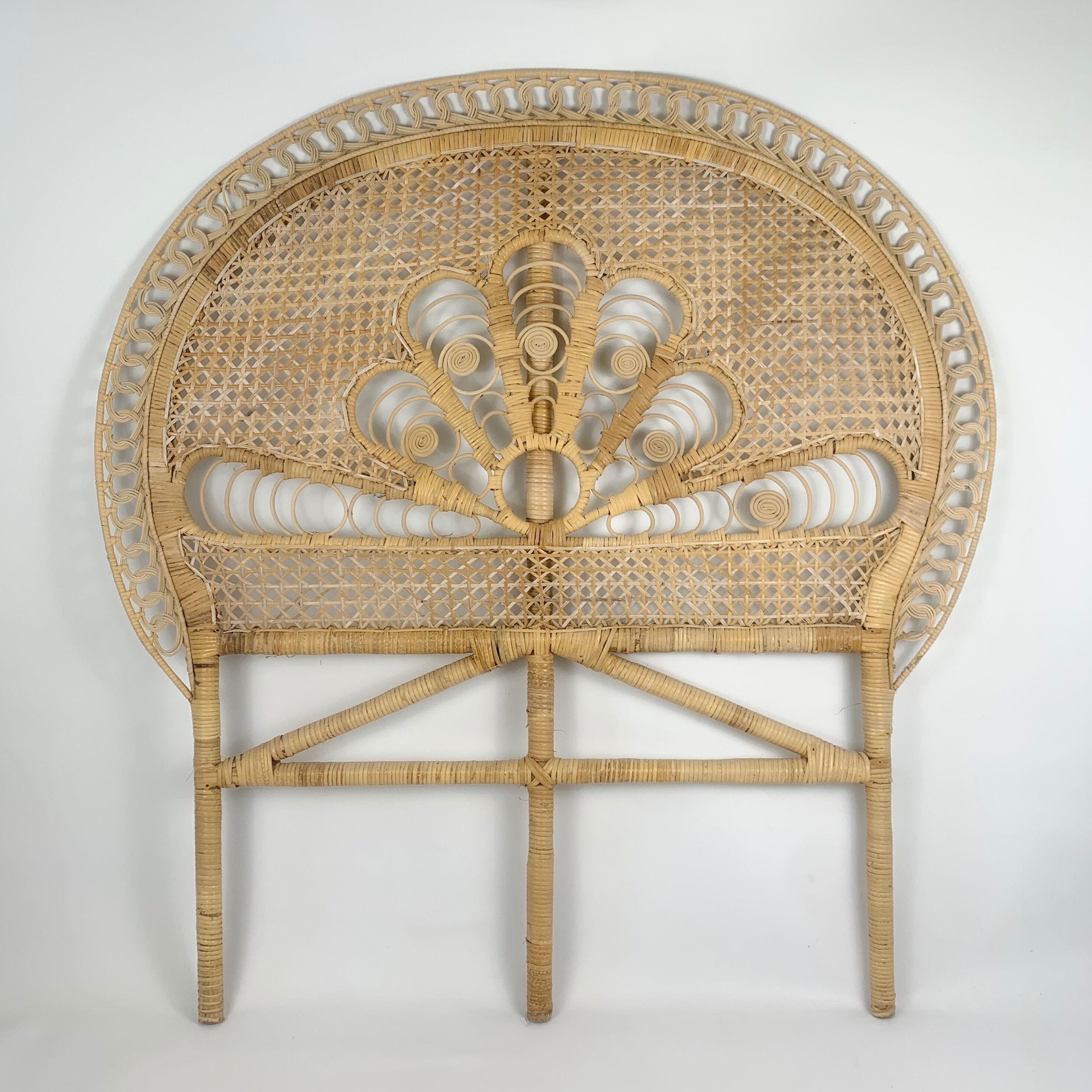 Rattan headboard decoration peacock tail