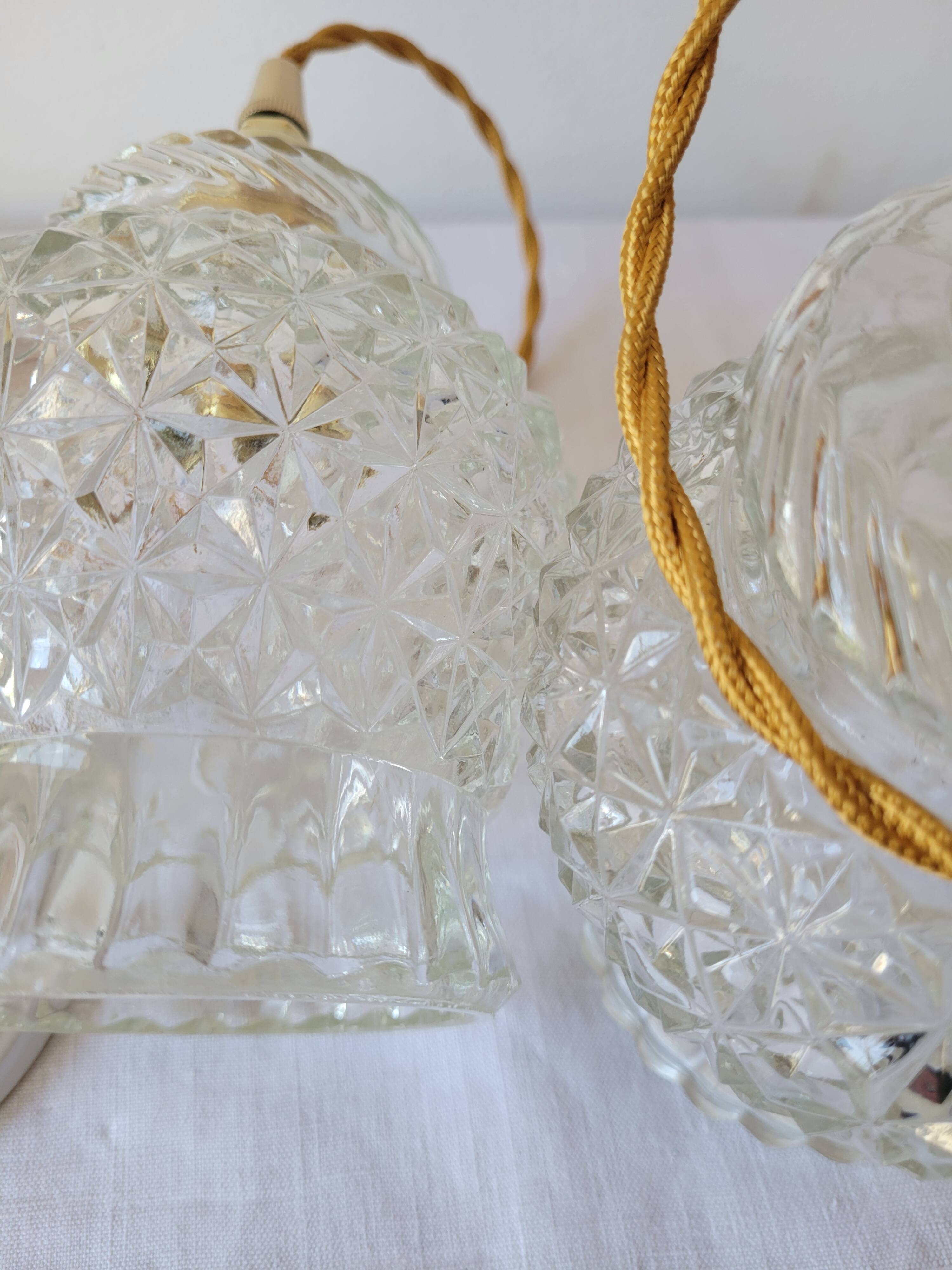 Duo of molded glass pendant lights