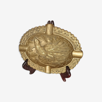 Gold solid bronze ashtray - lying bird