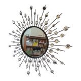 Sun mirror iron beveled mirror and diamond cabochons