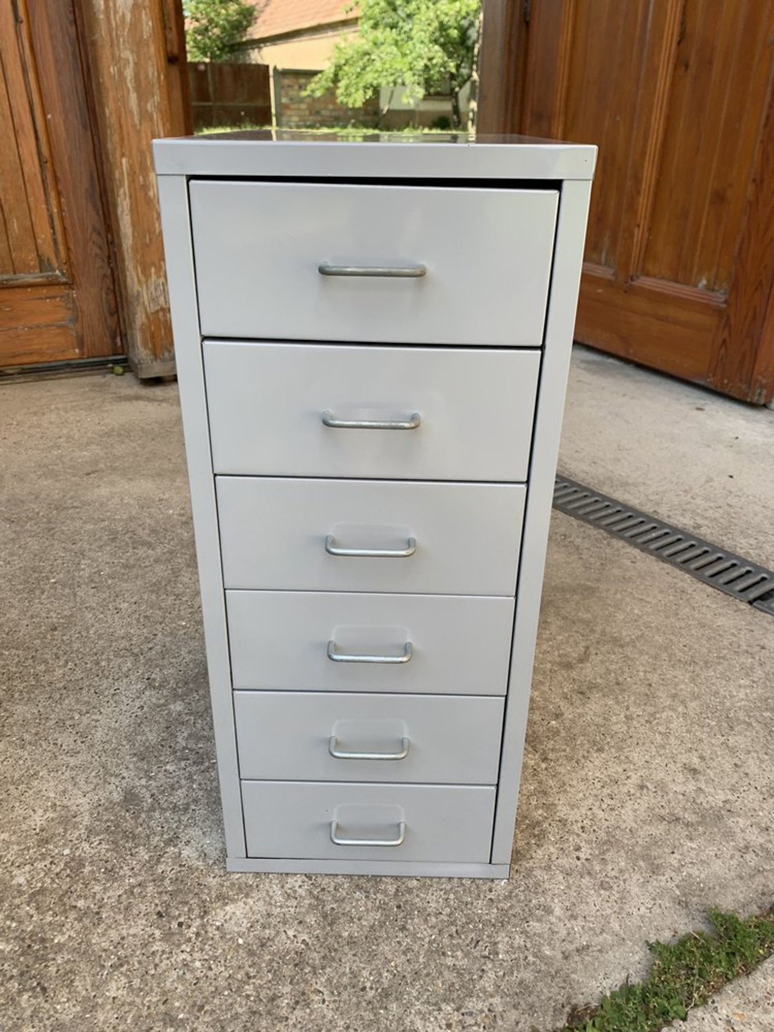Industrial grey metal chest of drawers, 1980s