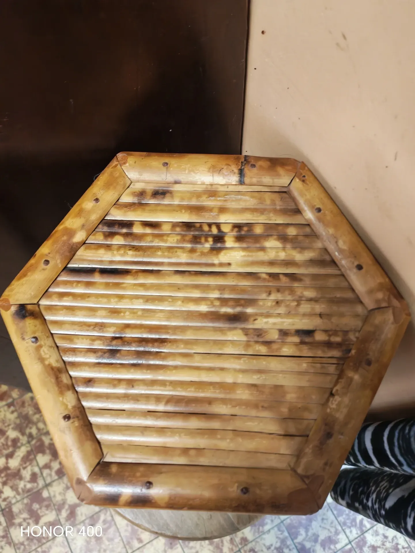 Vintage burnt bamboo side table