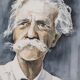 Portrait of Dr. Albert Schweitzer (1875-1965)-watercolor signed