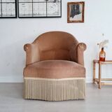 Fauteuil crapaud velours beige doré