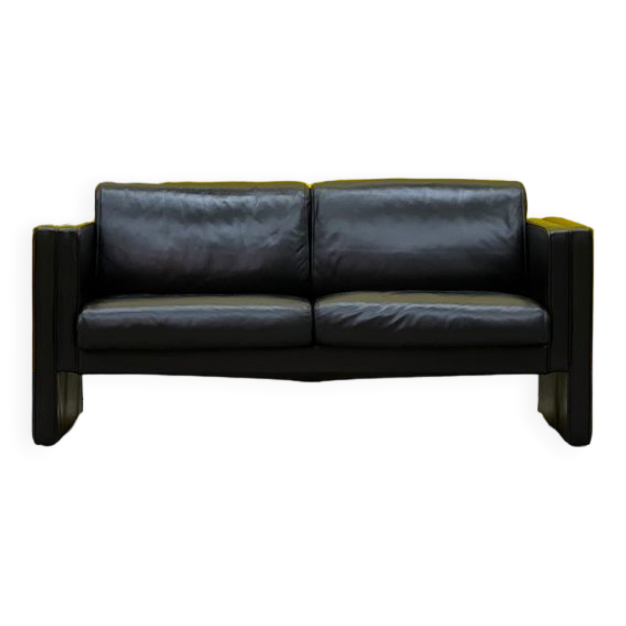 Walter Knoll Studio Line Series black leather 2 seater sofa designed by Jürgen Lange