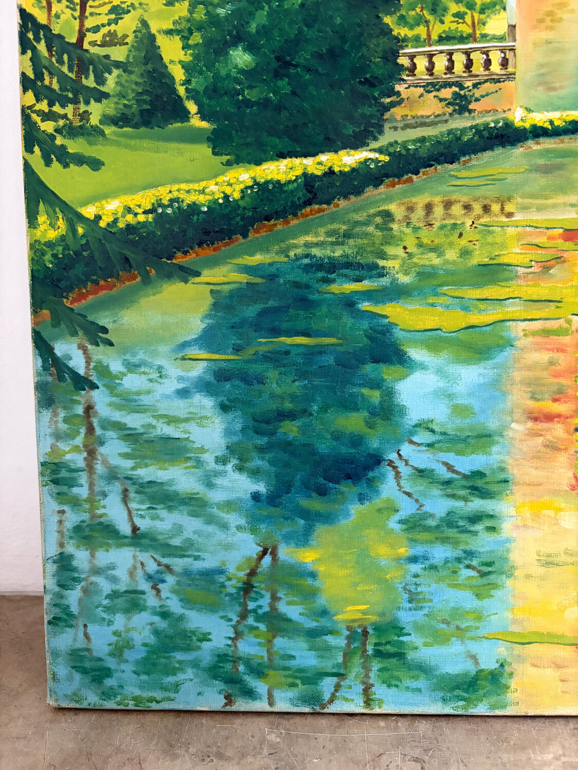 Reflets du château, huile sur toile, signé P.V. Sabatier 1940