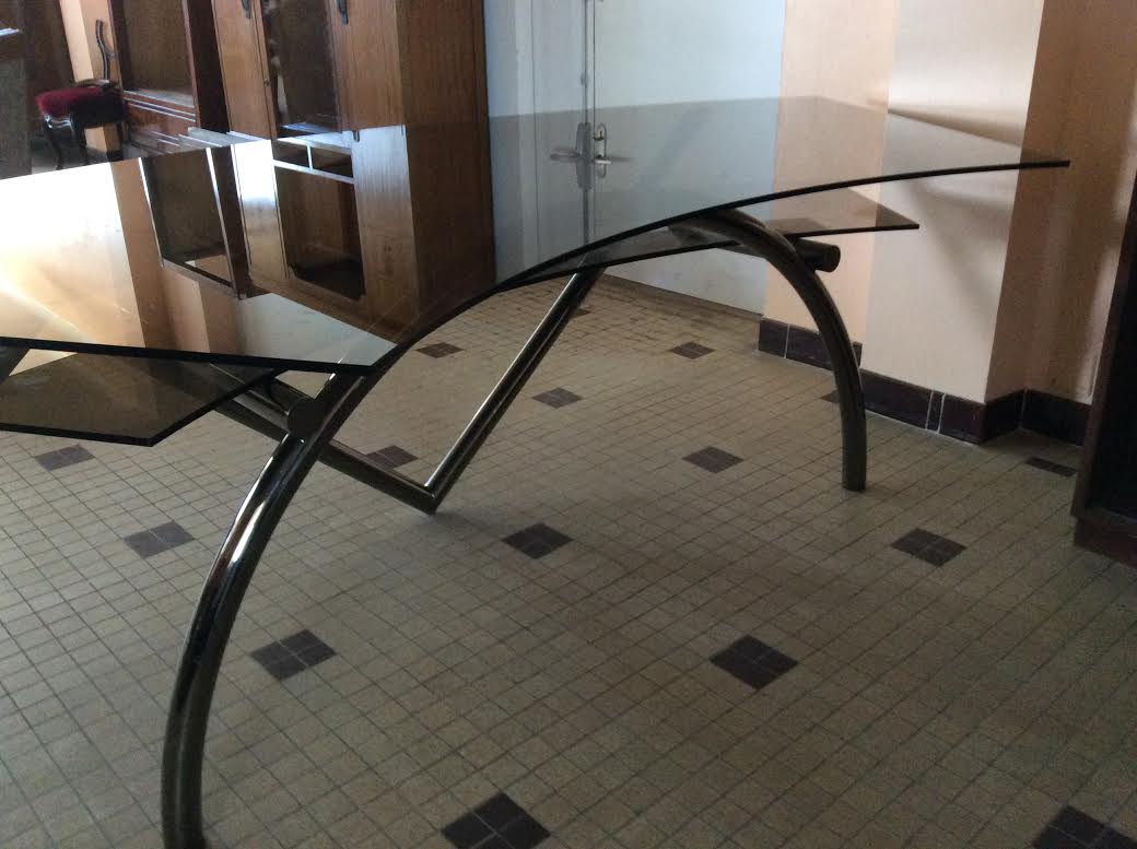 Glass and steel desk
