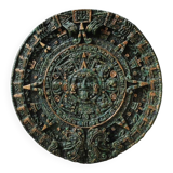 Aztec/Mayan wall solar mirror, in crushed Malachite stone, gold highlights