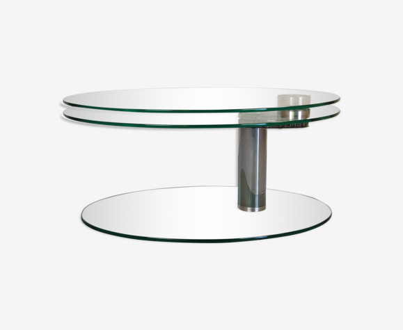 Table basse en verre plateau pivotant chromé