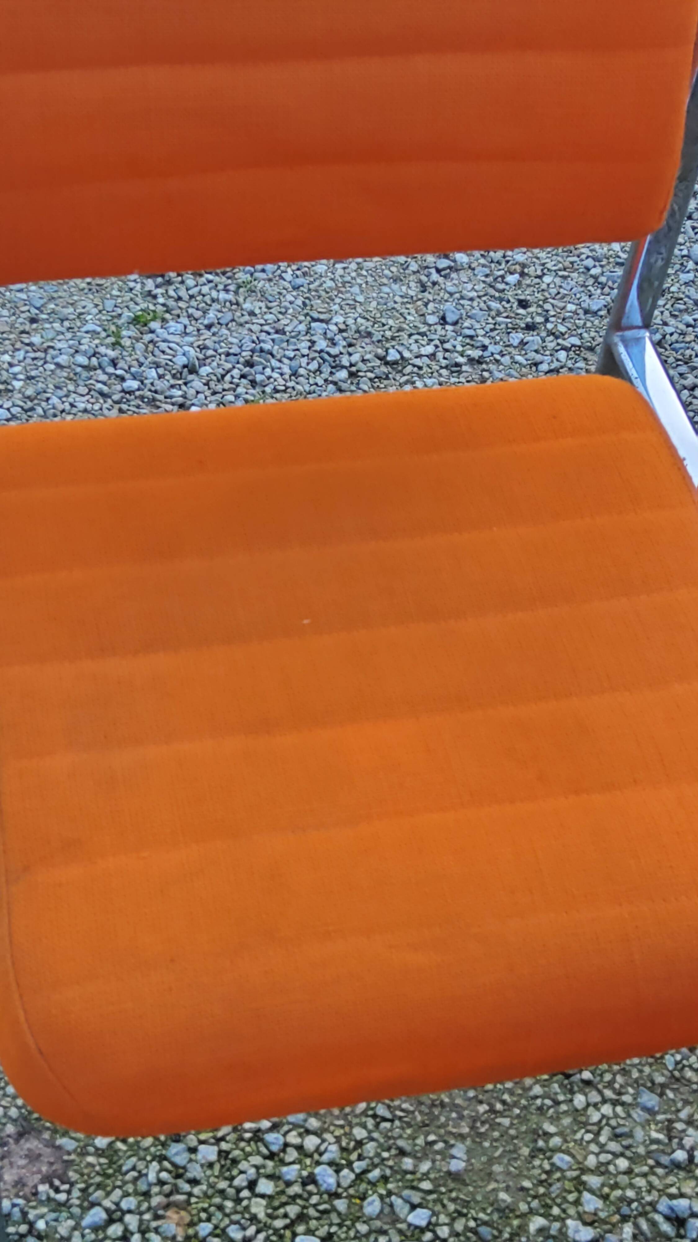 Set of 6 designer chairs from the 70s orange fabrics and chrome tubes