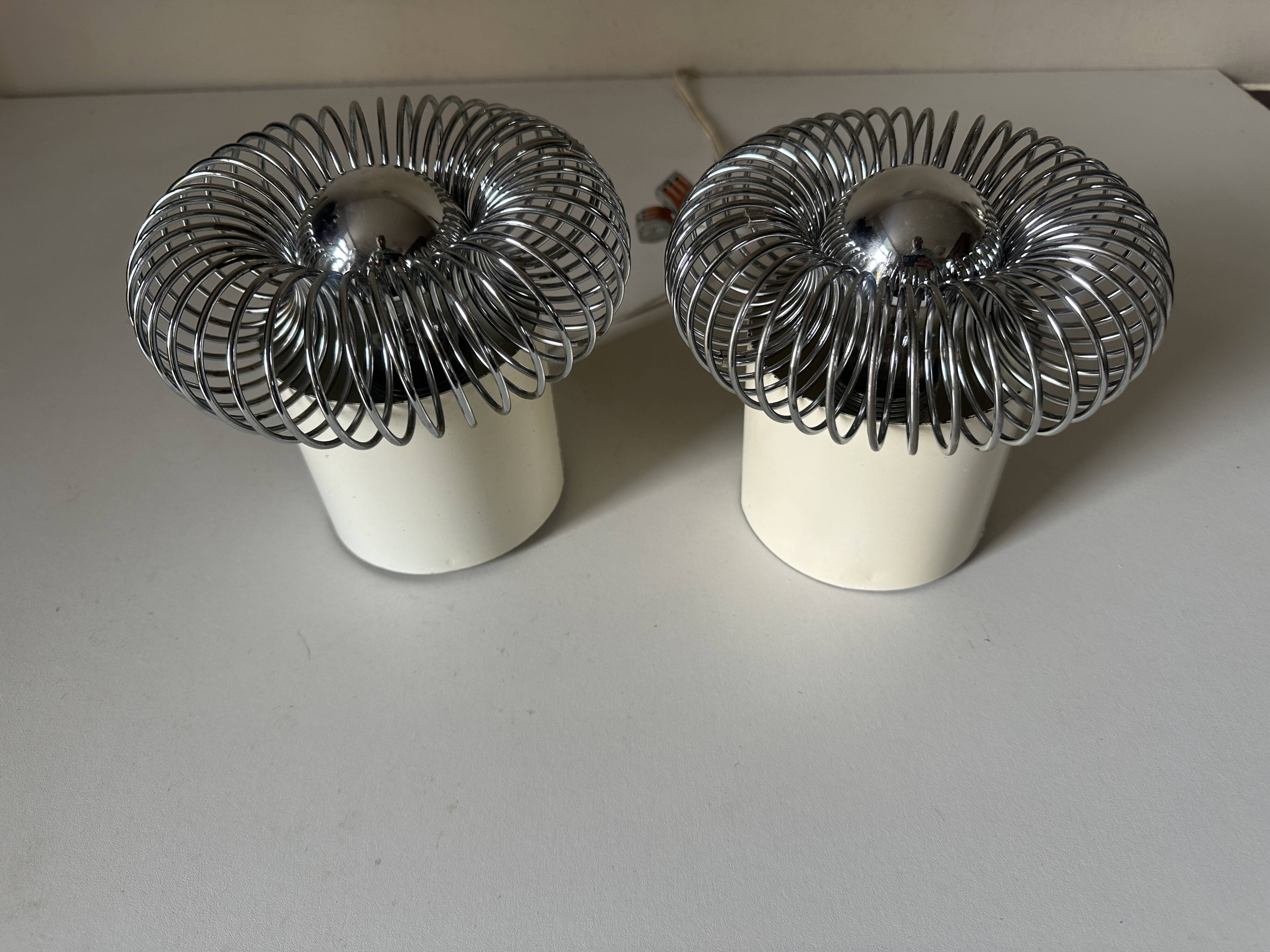 Pair of vintage design spring lamp wall lights from the 70s
