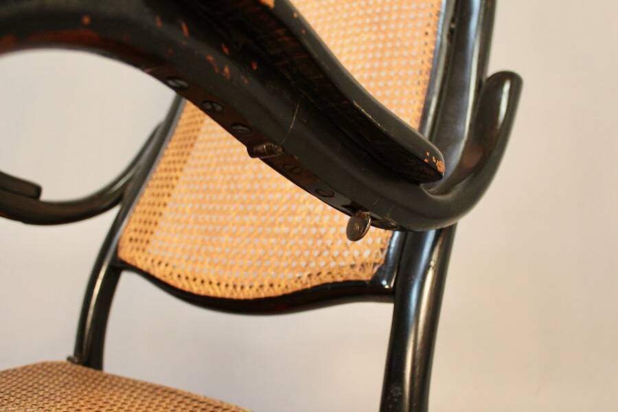 Bentwood cane armchair with mechanism and footrest