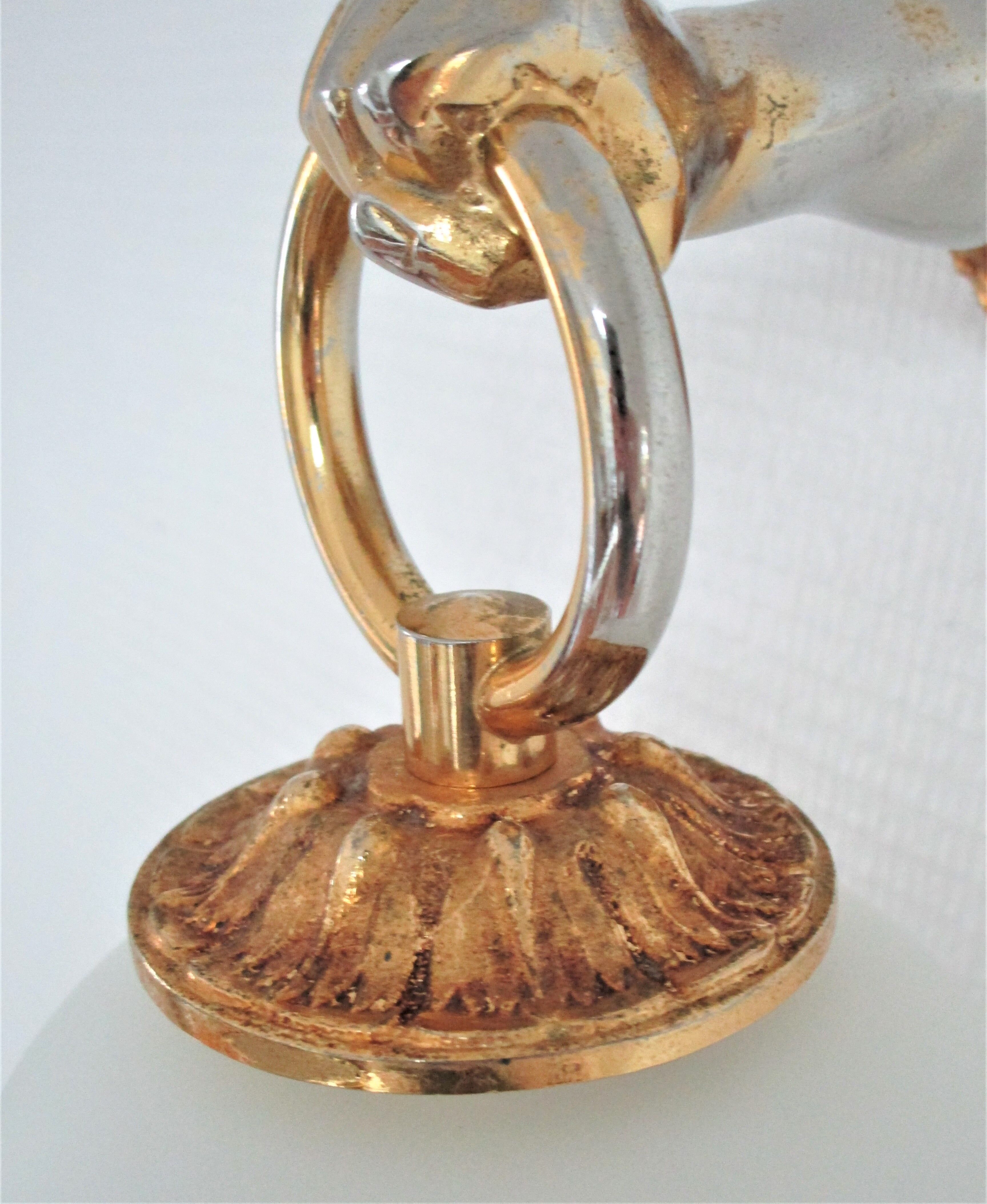 Hand sconce golden metal patinated opaline vintage