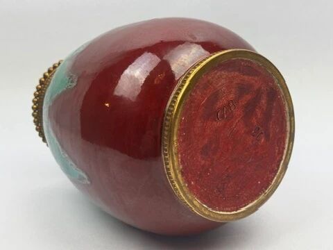 Vase CAB (Ceramics of Art from Bordeaux), turquoise green and red glaze.