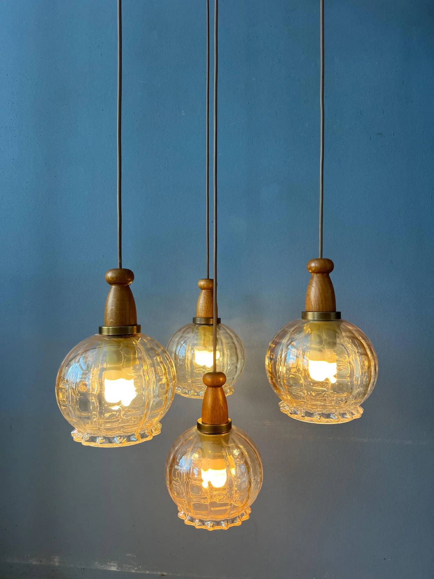 Vintage Hustadt Leuchten glass cascade pendant lamp