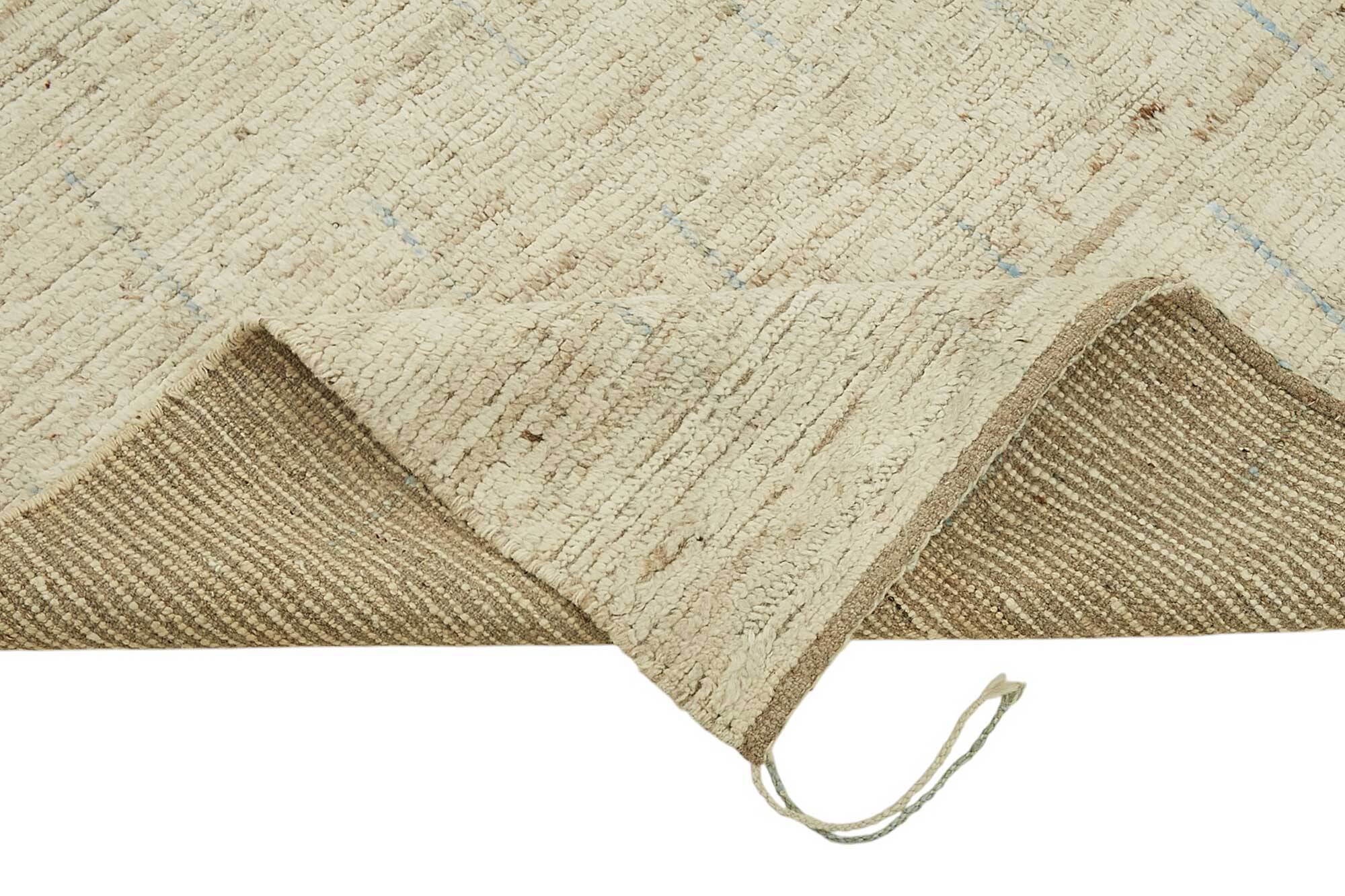 Tapis tribal unique noué à la main en laine beige 259 cm x 297 cm