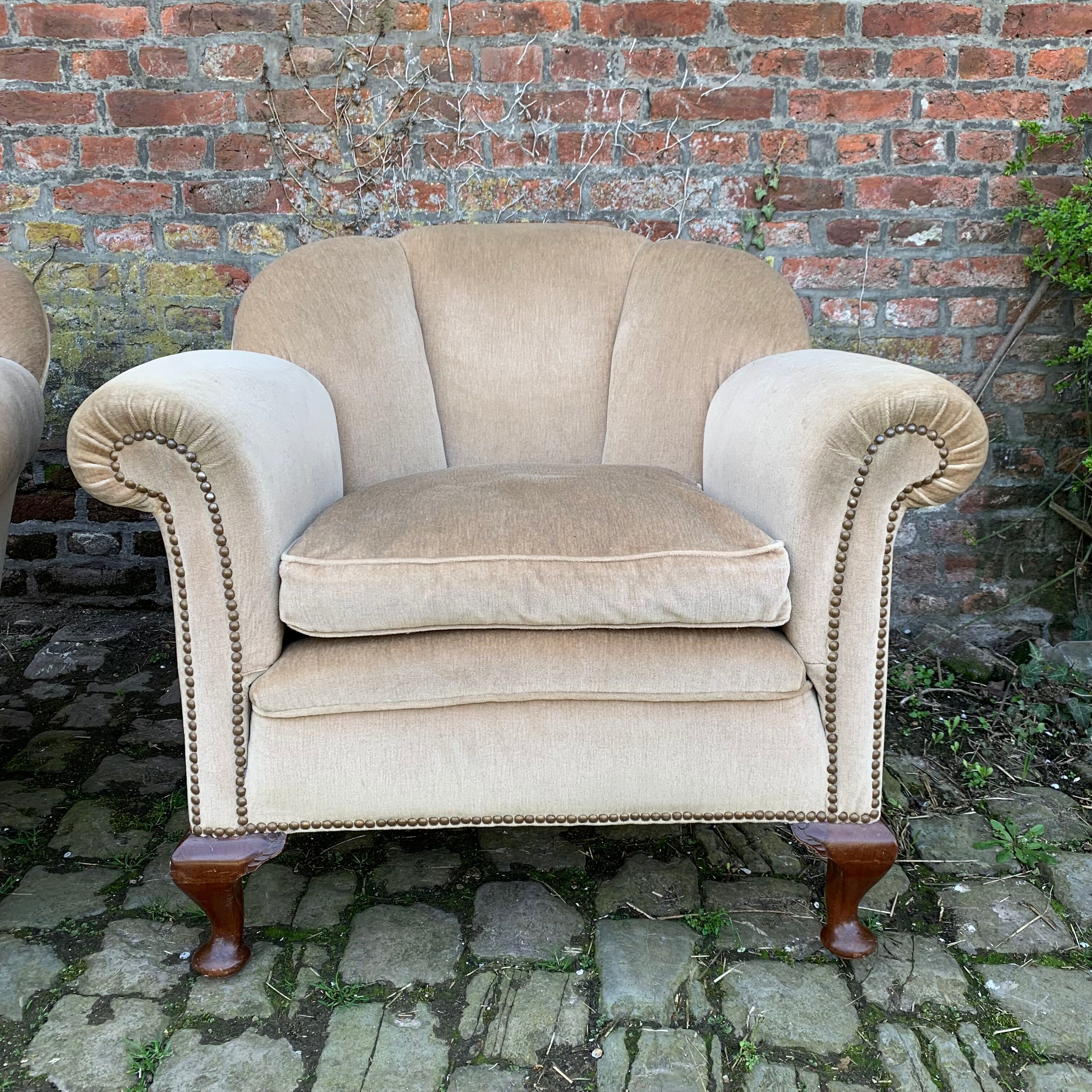Pair of art deco shell armchairs