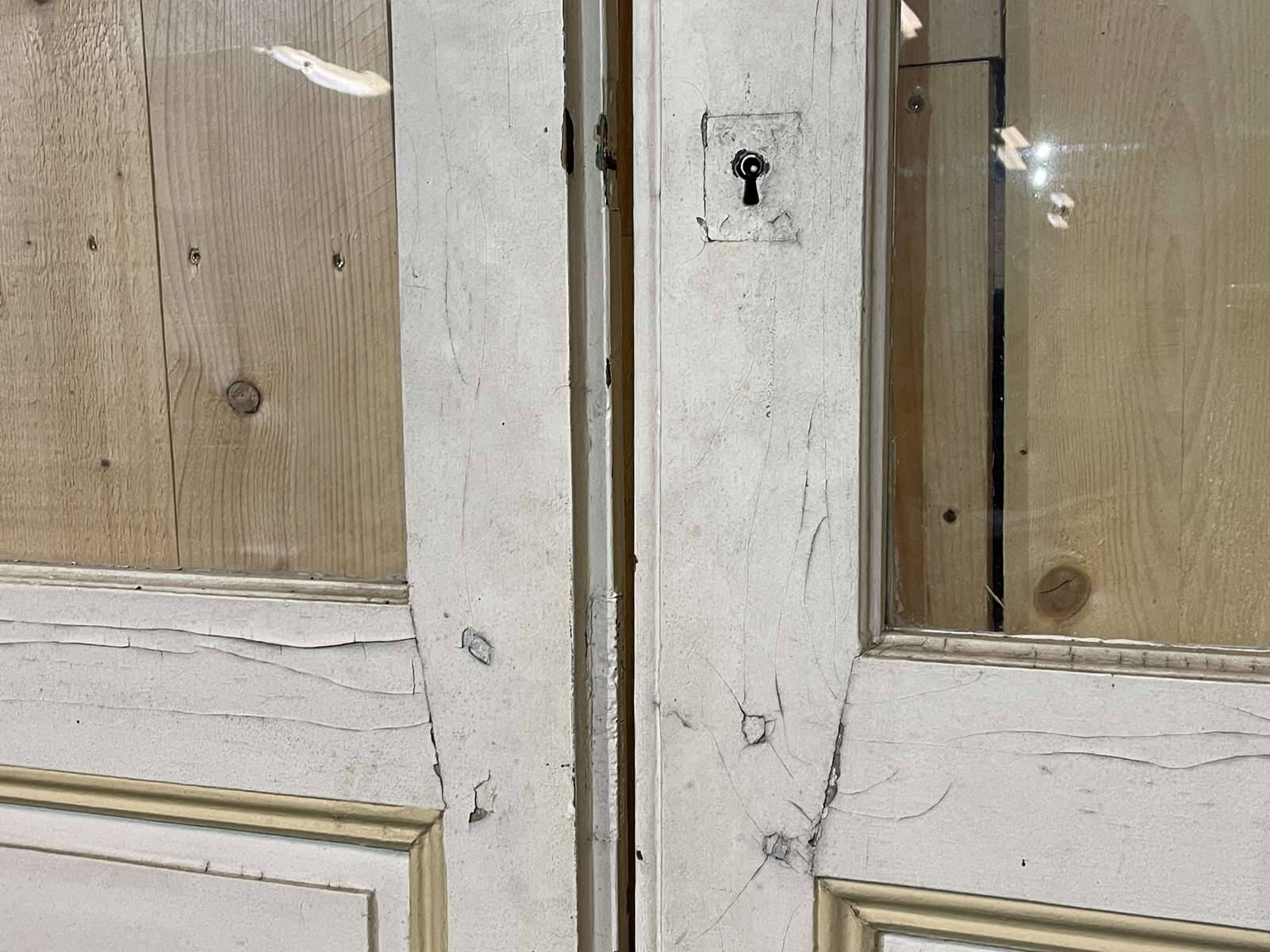 Double glazed interior door in fir from the early 20th century - 2m44 x 1m48