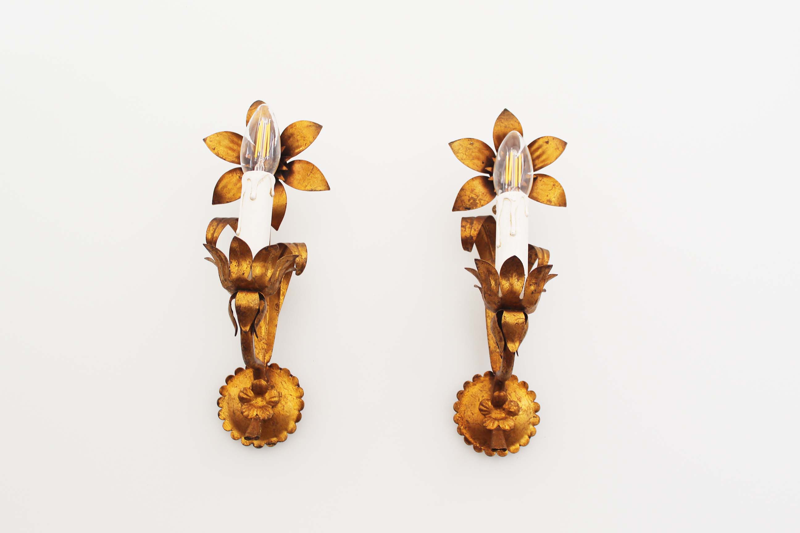 Pair of Vintage Gilt Flower Scones by Hans Kögl