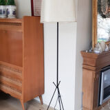 Black tripod floor lamp, magazine holder with scoubidou , vintage , 50s