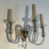 Pair of Murano crystal wall lights with 3 arms.