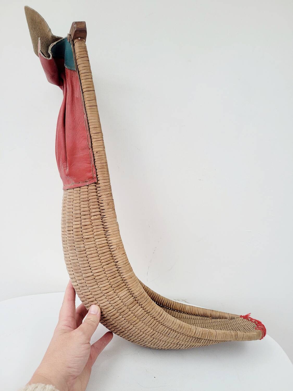 Large vintage Basque ball of chistera in wicker and leather
