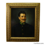 Old oil painting, portrait of a folkloric Austrian man, Vienna 1892.