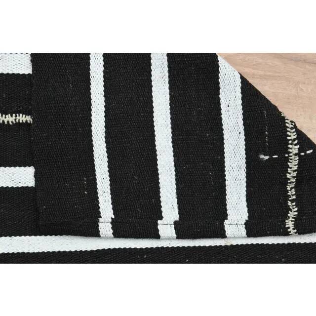 Striped Kilim Black White Vintage Handmade Area Rug  148x261