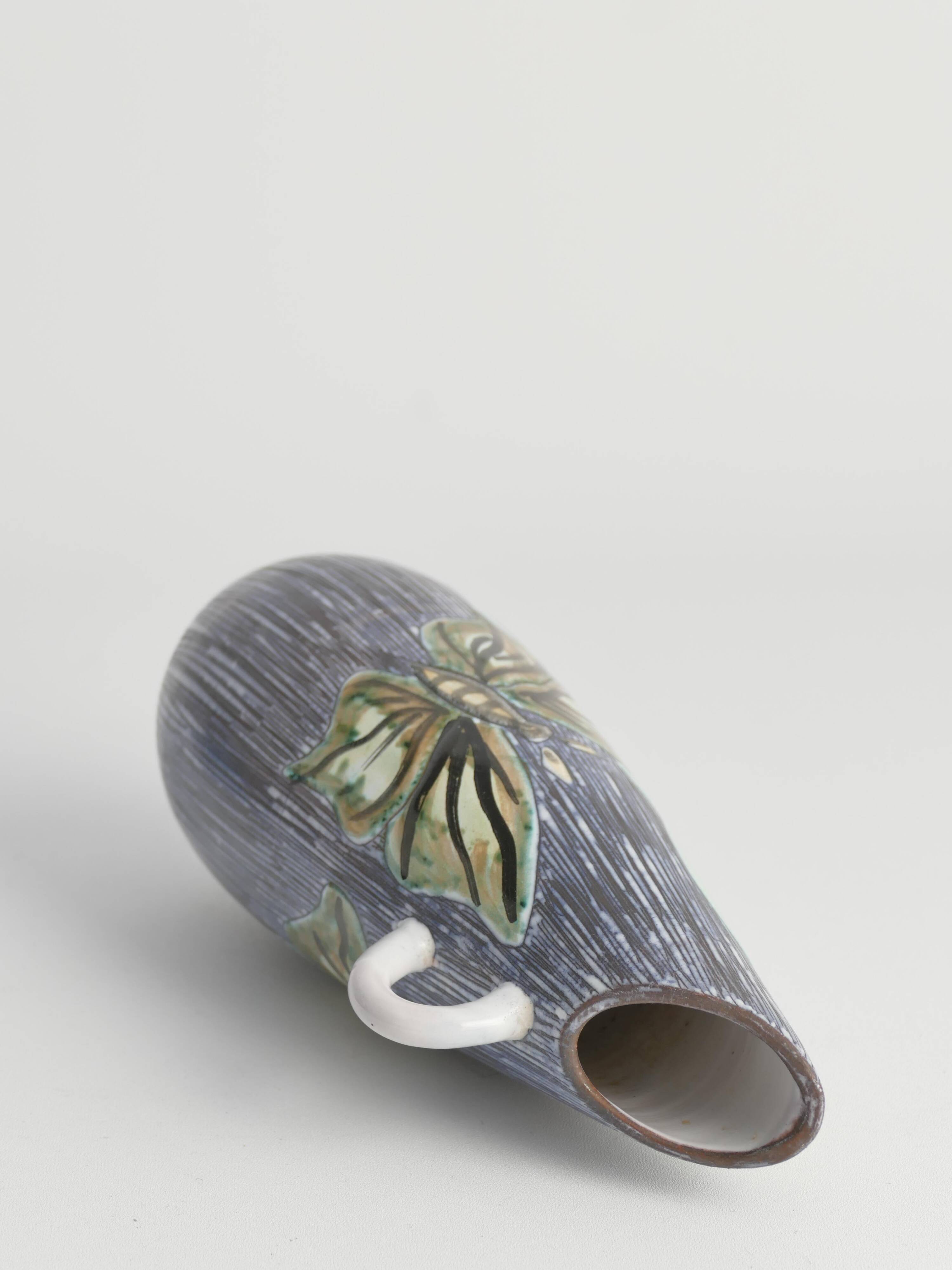 Mid-Century Modern Stoneware Vase with Sgraffito and Butterflies. Sweden, 1950s
