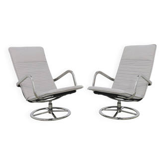 2x Vintage Swivel Lounge Chairs in Chrome, 1980s New cushions