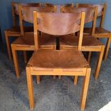 6 chaise regain orme massif et cuir epais
