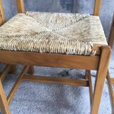 Set of 4 straw chairs in light wood - design 1970