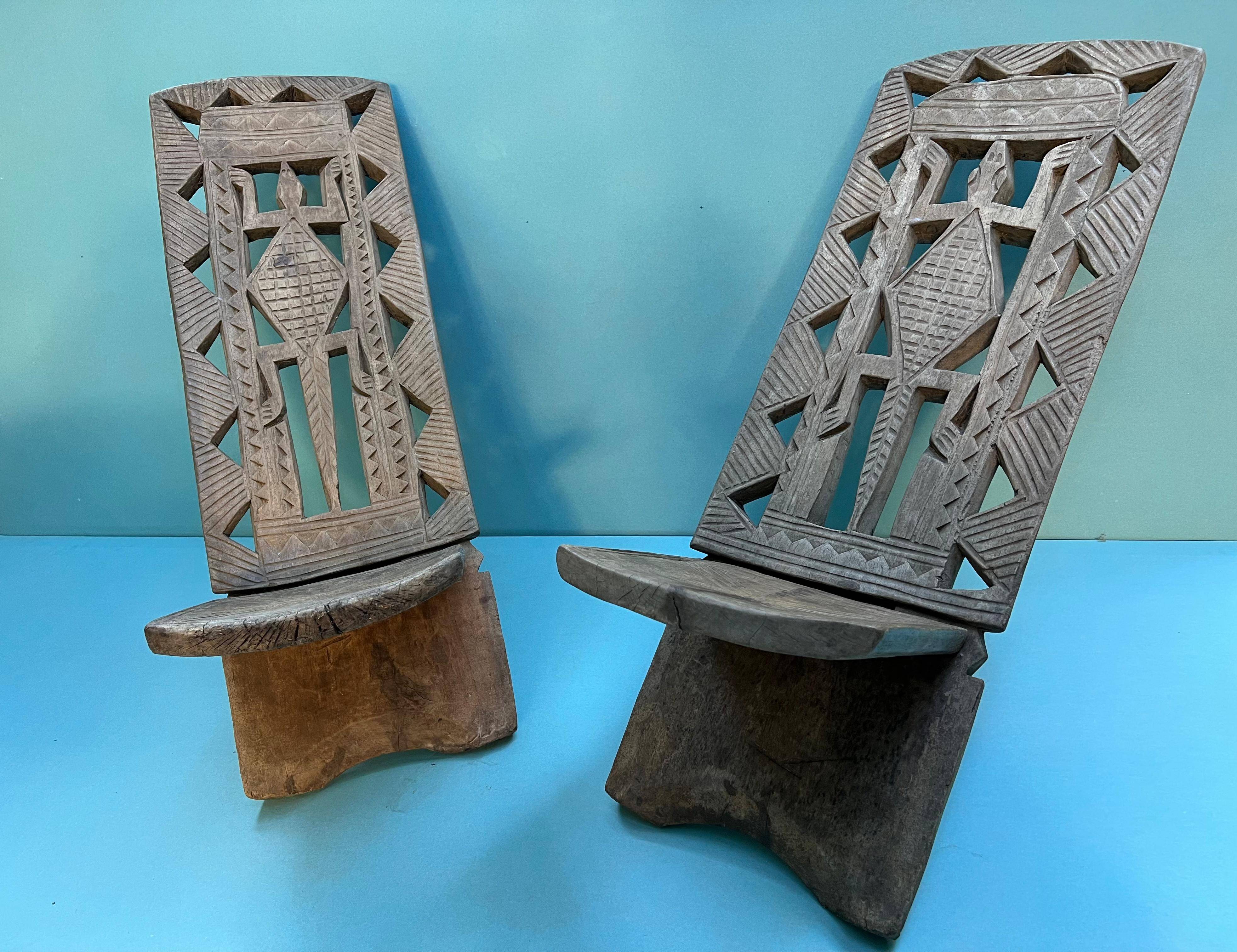 Two Large Antique Bambara (Mali) Palaver Chairs