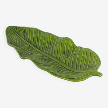 Large Green Serving Bowl Banana Leaf Glazed Ceramic