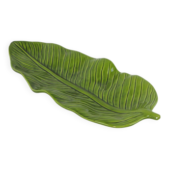 Large Green Serving Bowl Banana Leaf Glazed Ceramic