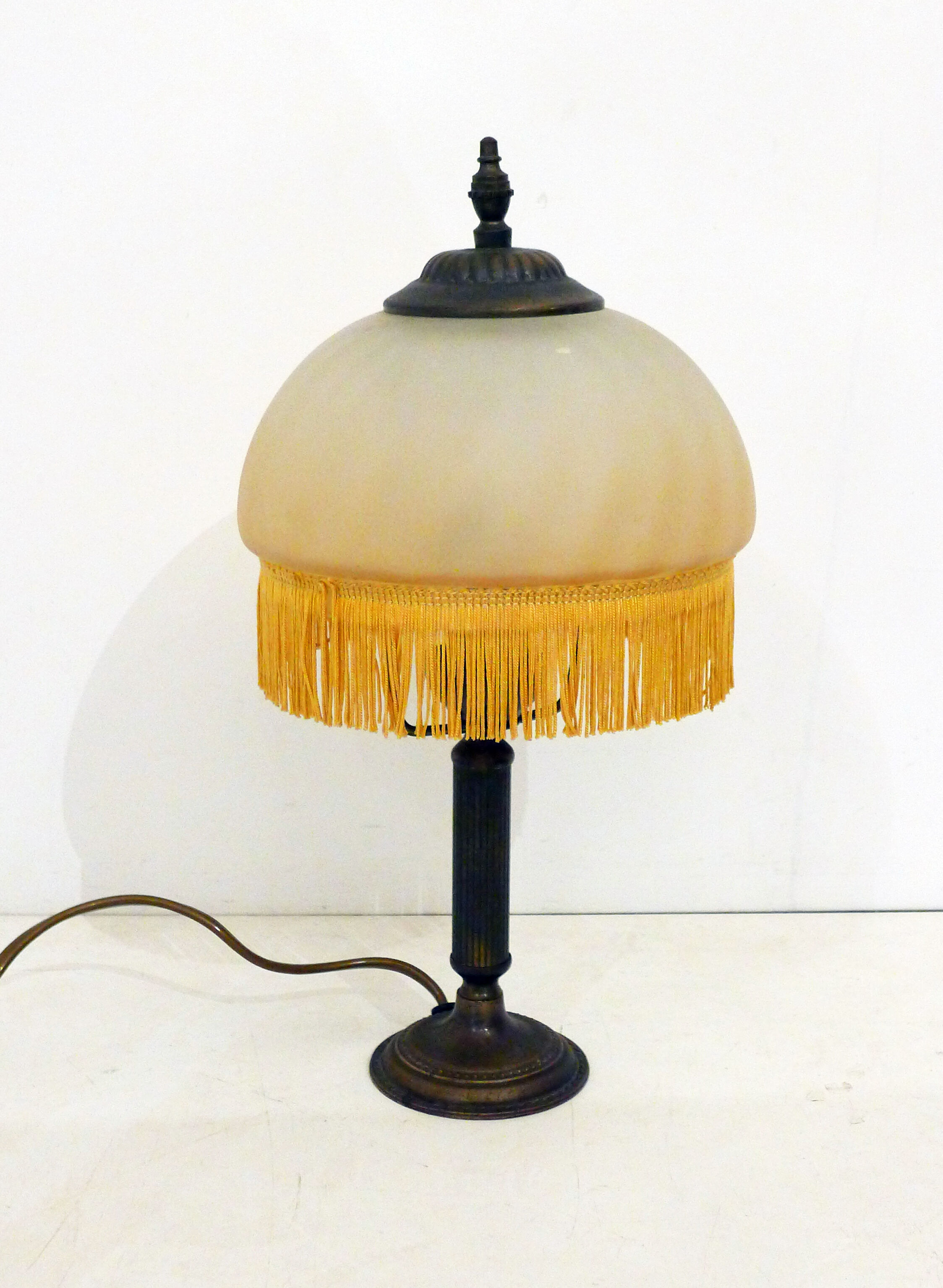 Lampe abat-jour verre & franges